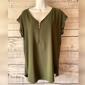 Olive Chiffon Short-sleeve Blouse